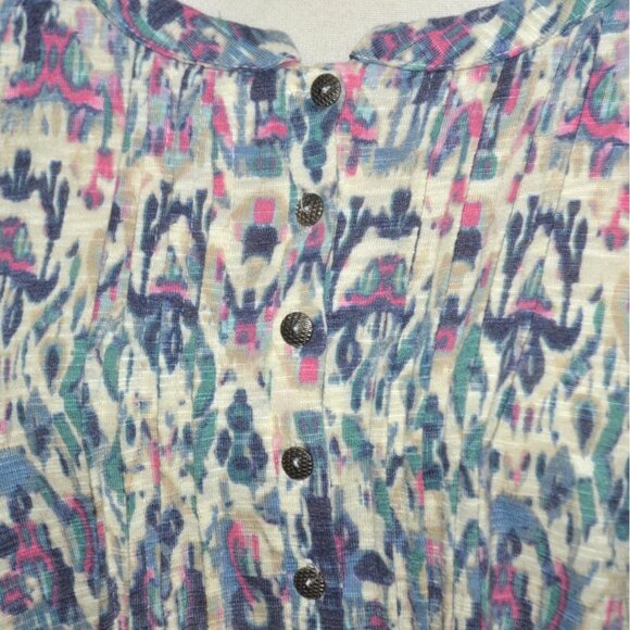 Rose + Olive Womens 3X Colorful Abstract Print Pleated 3/4 Sleeve Blouse Top - Picture 3 of 9